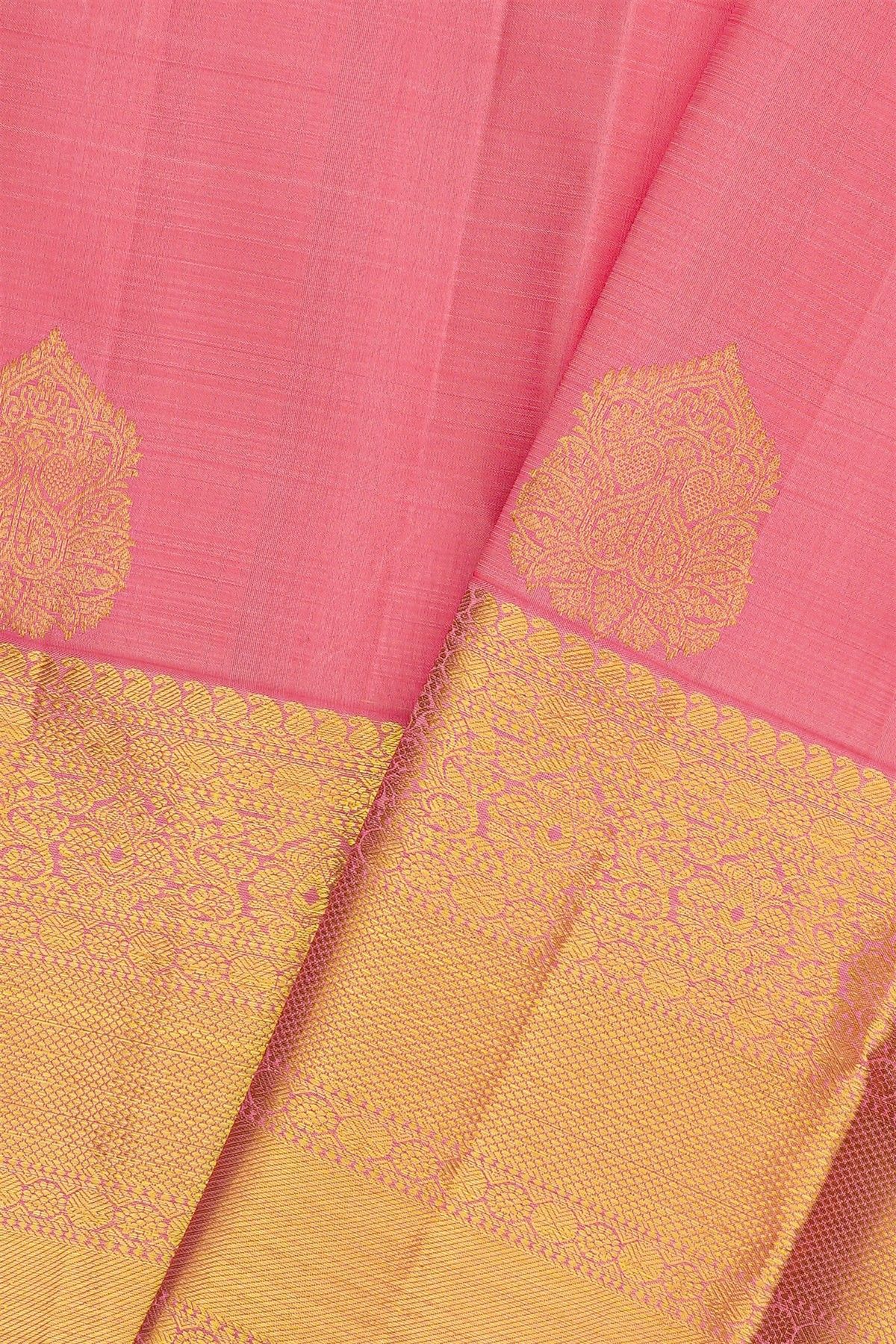 Kancheepuram Silk Baby Pink Saree With Big Body Butta And Long Border