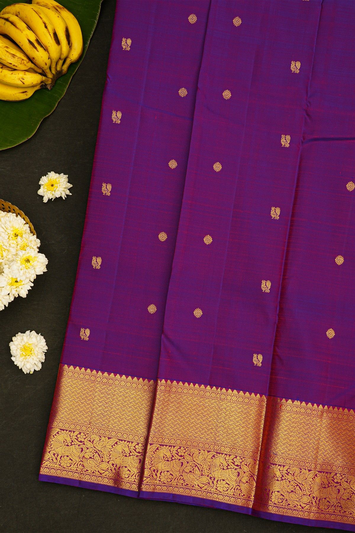 Kancheepuram Silk Purple Saree With Yaanai Butta Body