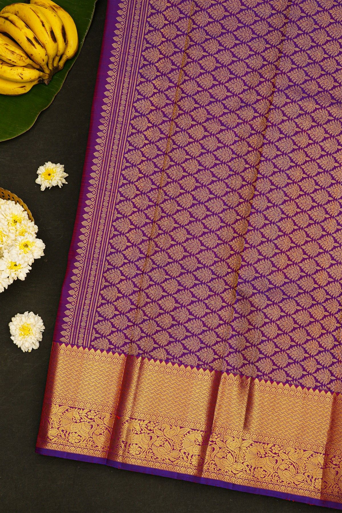 Kancheepuram Silk Purple Saree With Yaanai Butta Body