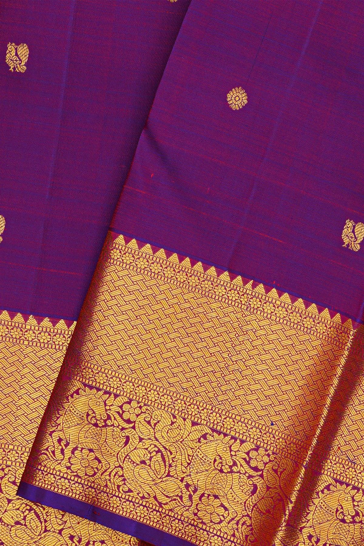 Kancheepuram Silk Purple Saree With Yaanai Butta Body
