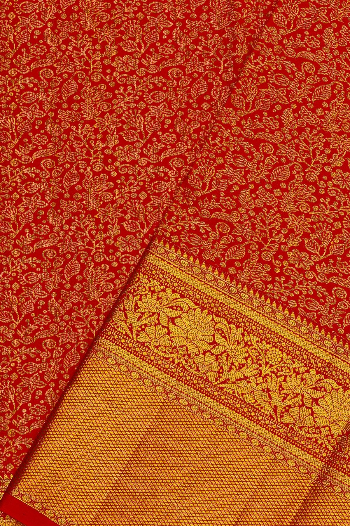 Kancheepuram Bridal Silk Red Saree With All Over Zari Jaal Self Border