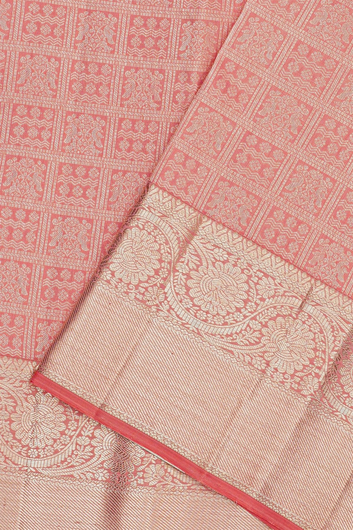 Kancheepuram Silk Baby Pink Saree With Boxes In Weaving Body Self Zari Border