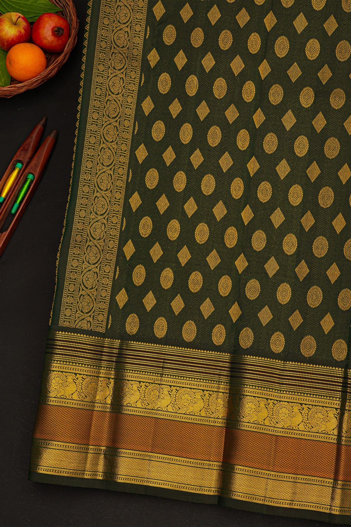 Kancheepuram Silk White Saree With Gold Zari Lines Body