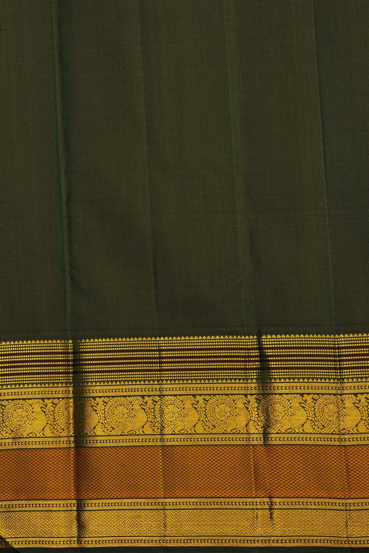Kancheepuram Silk White Saree With Gold Zari Lines Body