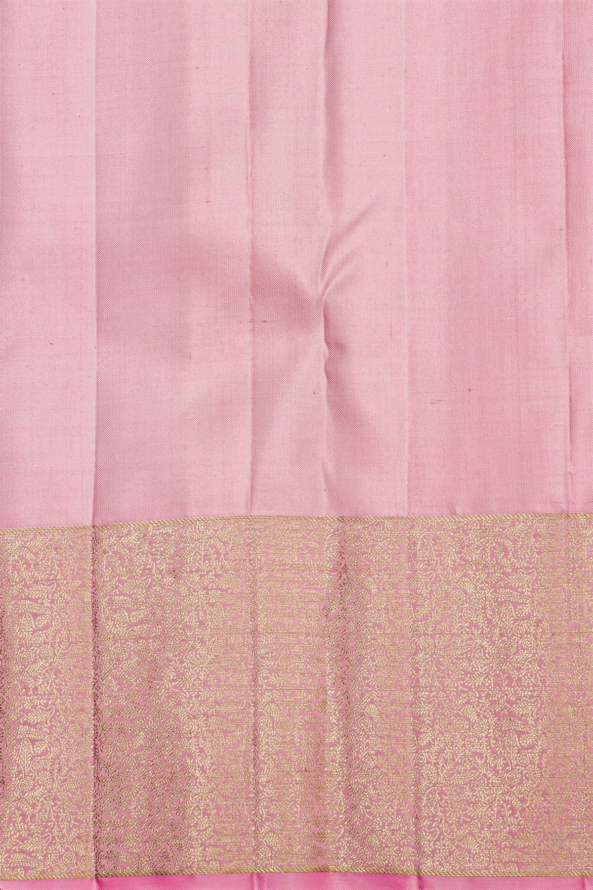 Kancheepuram Silk Brown Saree With Mat Finishing Zari Jaal Pastel Border