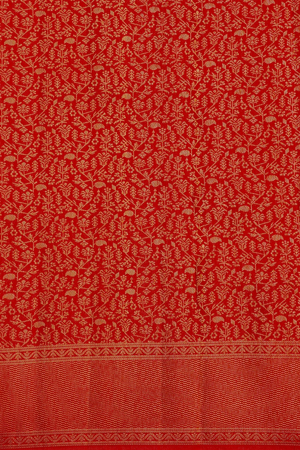 Kancheepuram Silk Bridal Red Saree With Deers And Meenakari