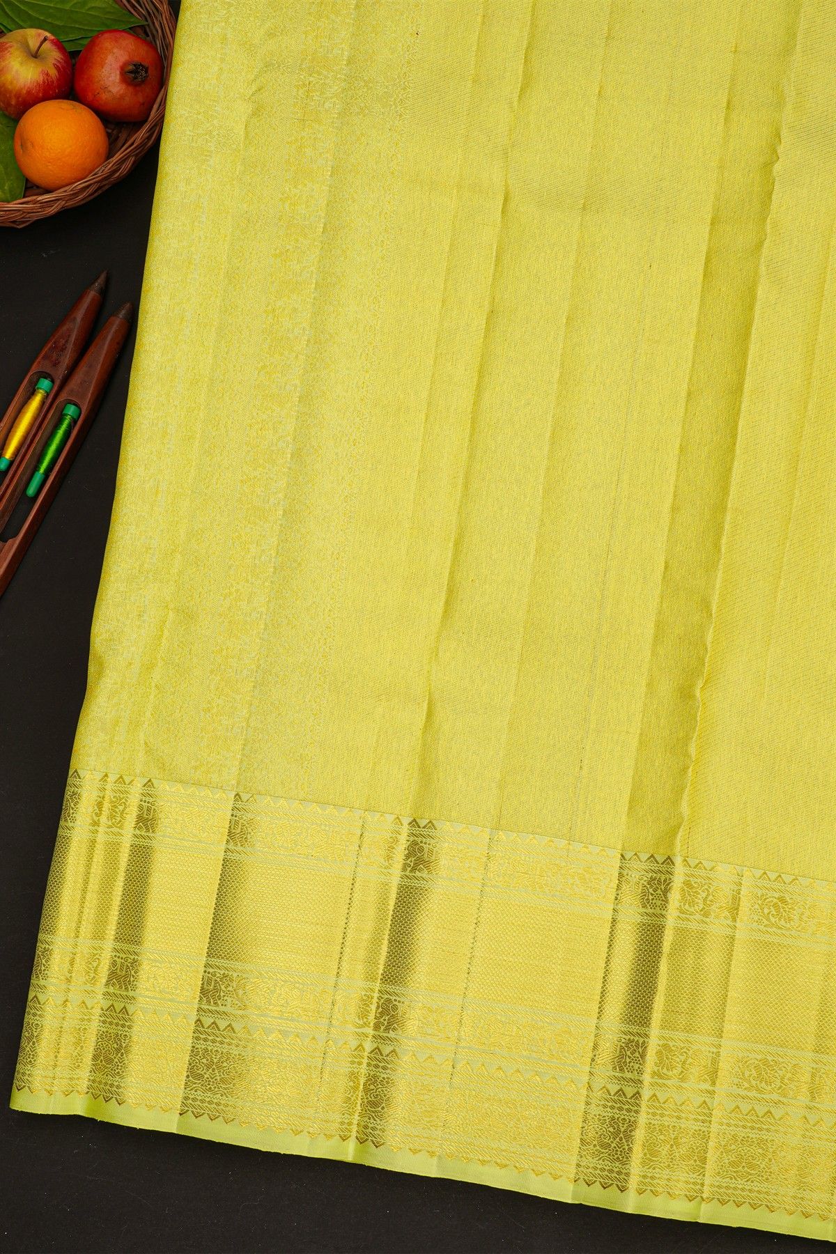 Kancheepuram Silk Lime Green Saree With Zari Checks