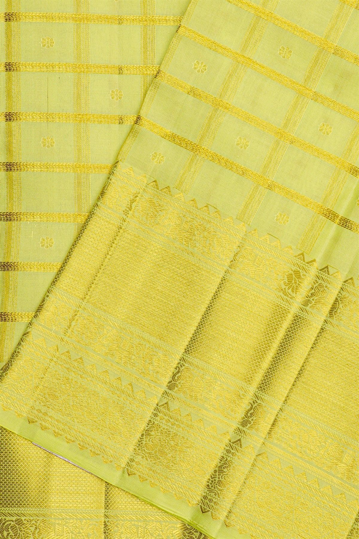Kancheepuram Silk Lime Green Saree With Zari Checks
