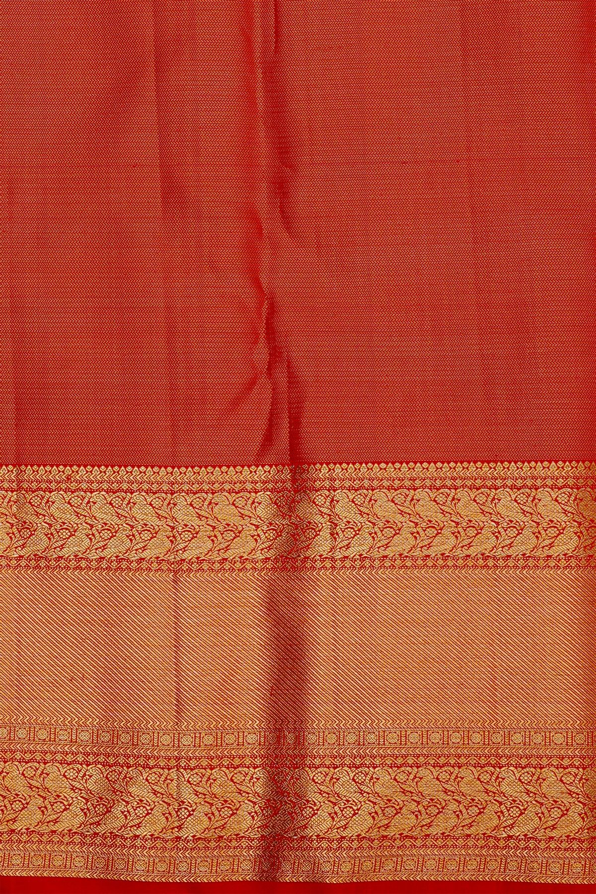 Kancheepuram Silk Red Bridal Tissue Saree WIth All Over Jaal