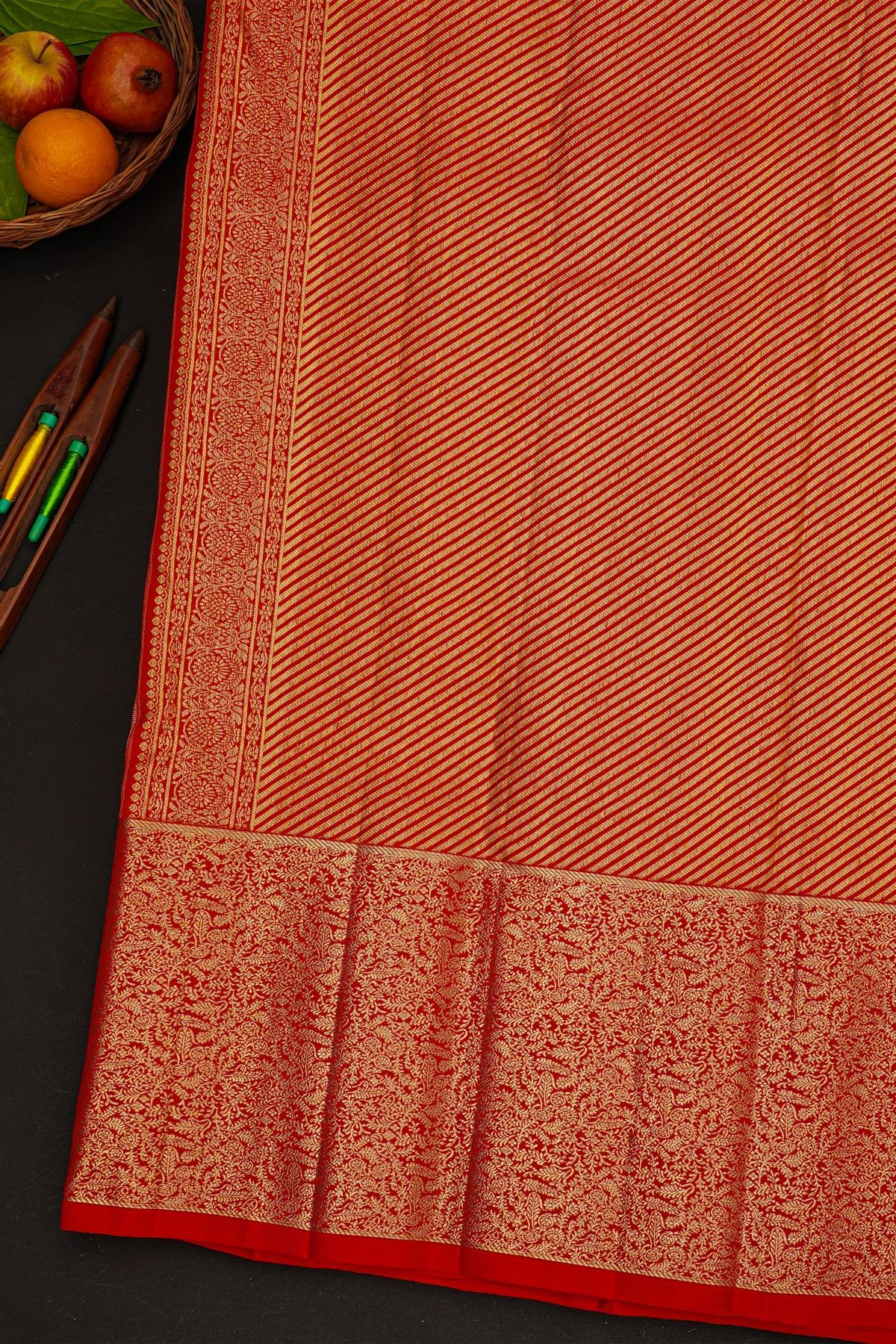 Kancheepuram Silk Multi Colour Checks Yellow Saree With Red Jaal Border