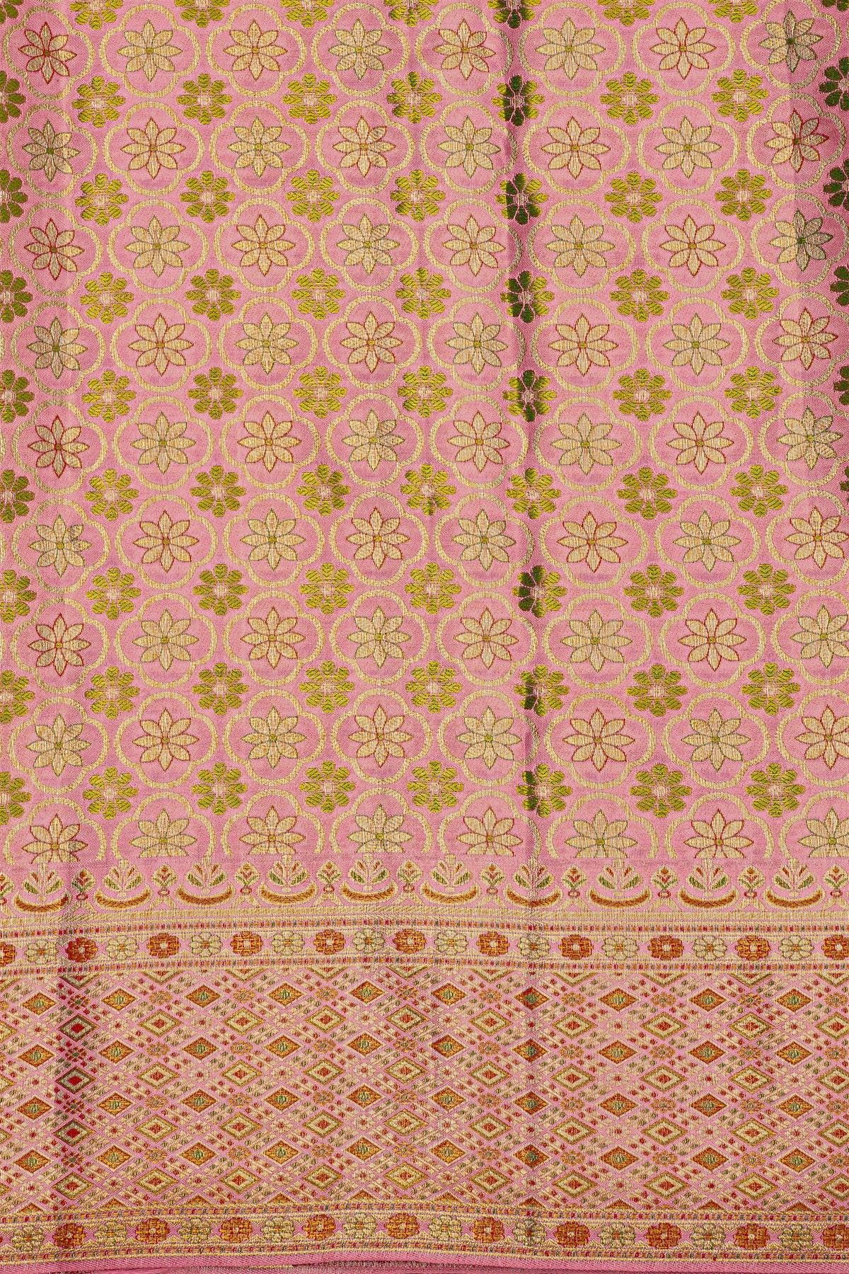 Kancheepuram Silk Bridal Red Saree With Unique Meenakari Body Pastel Border