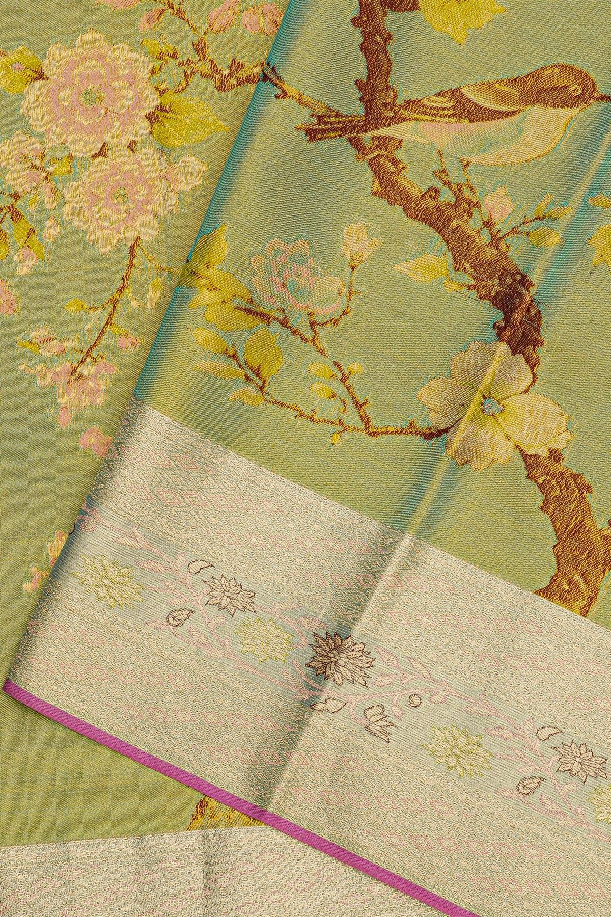Kancheepuram Silk Light Green Saree With Designer Digital Weaving