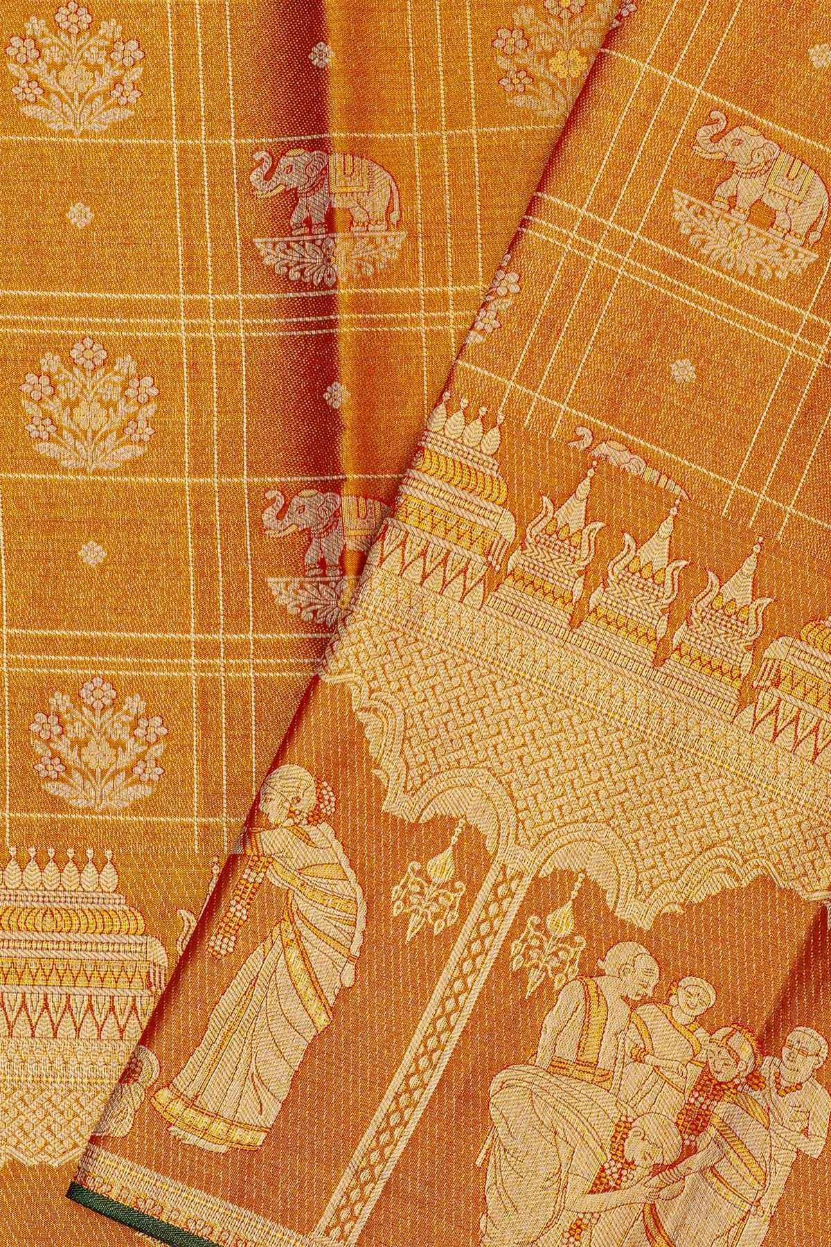 Kancheepuram Gold Tissue Saree With Designer Wedding Theme Weaving