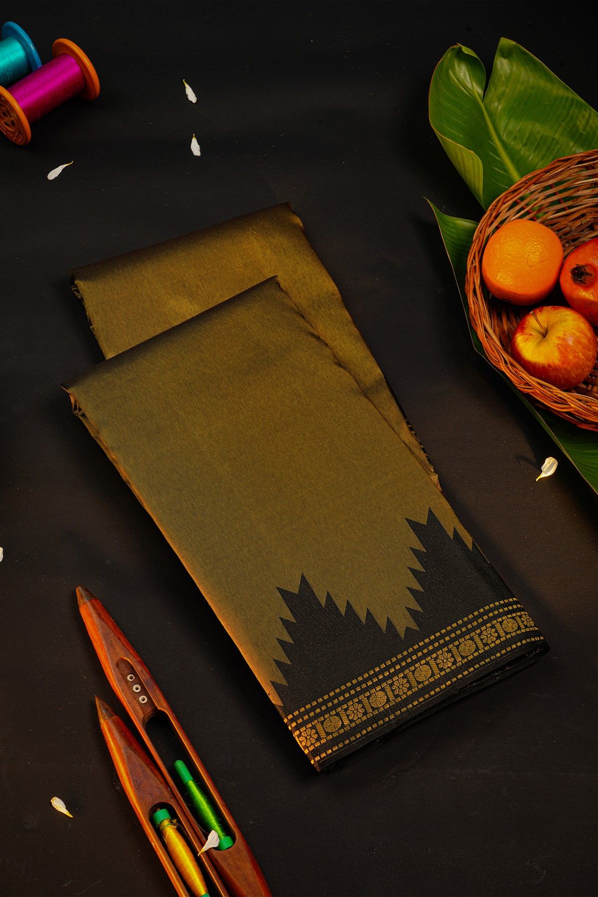 Kancheepuram Silk Dual Colour Saree With Kaddi Mat Finish Body And Self Temple Border
