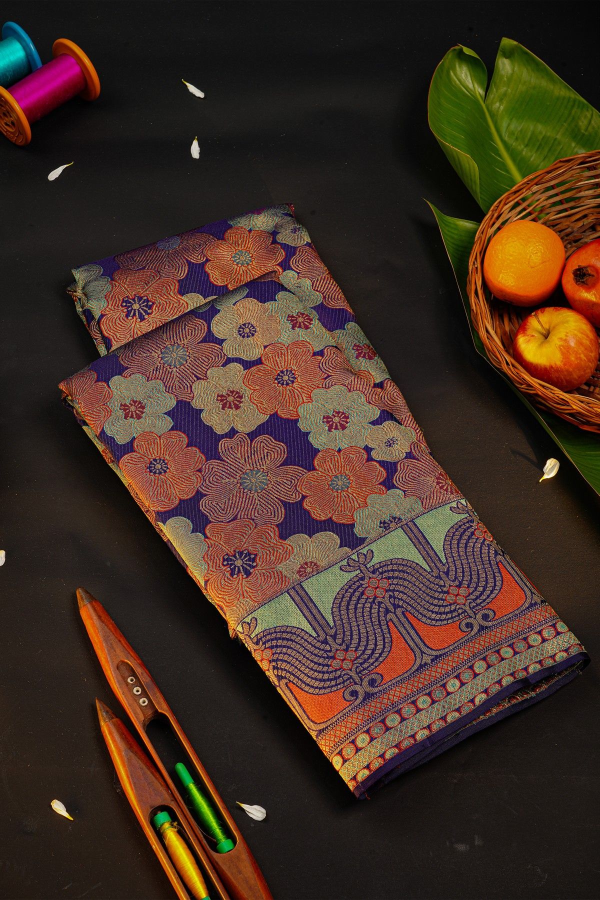 Kancheepuram Silk Purple Saree With Designer Meenakari Body