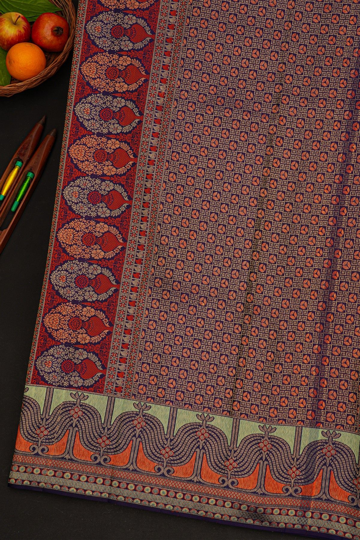 Kancheepuram Silk Purple Saree With Designer Meenakari Body