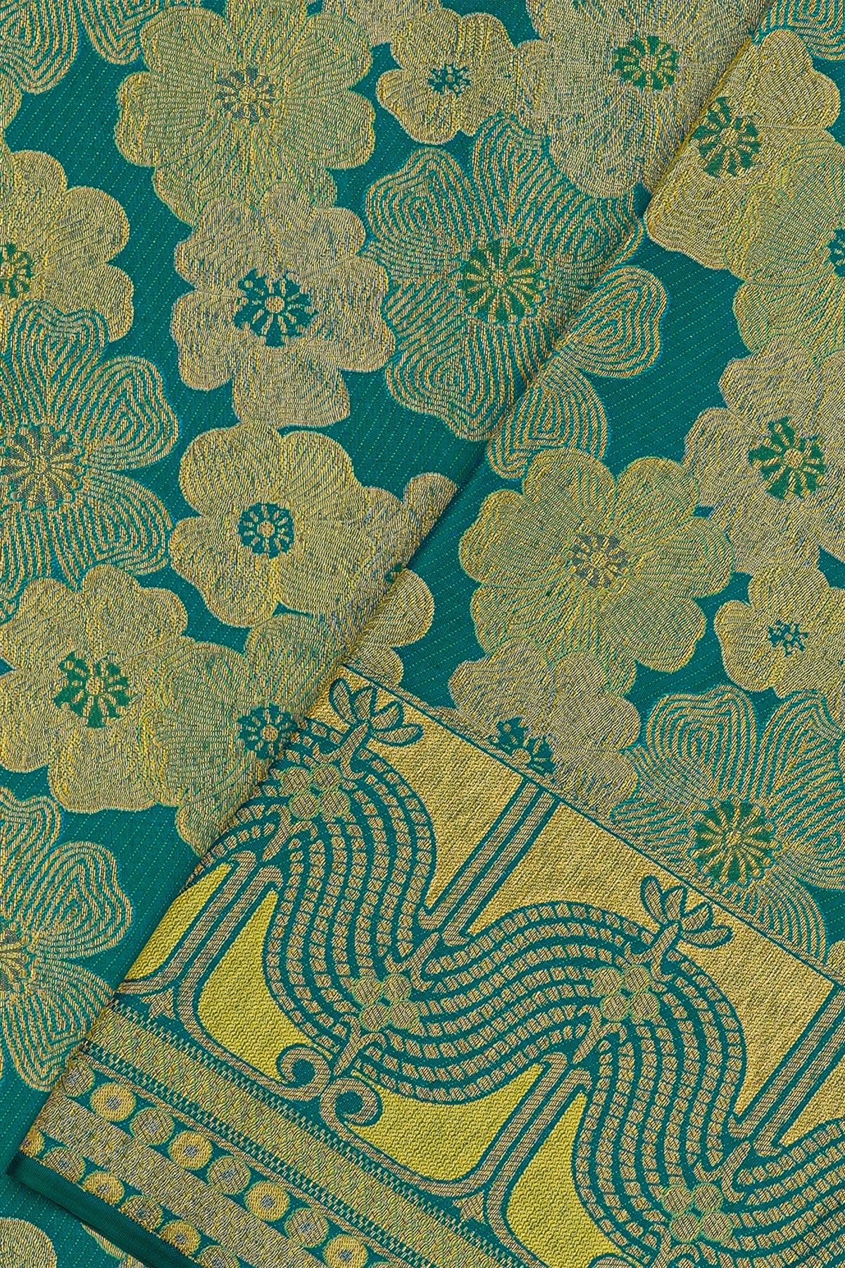 Kancheepuram Silk Rama Green Saree With Gold Zari Weaving