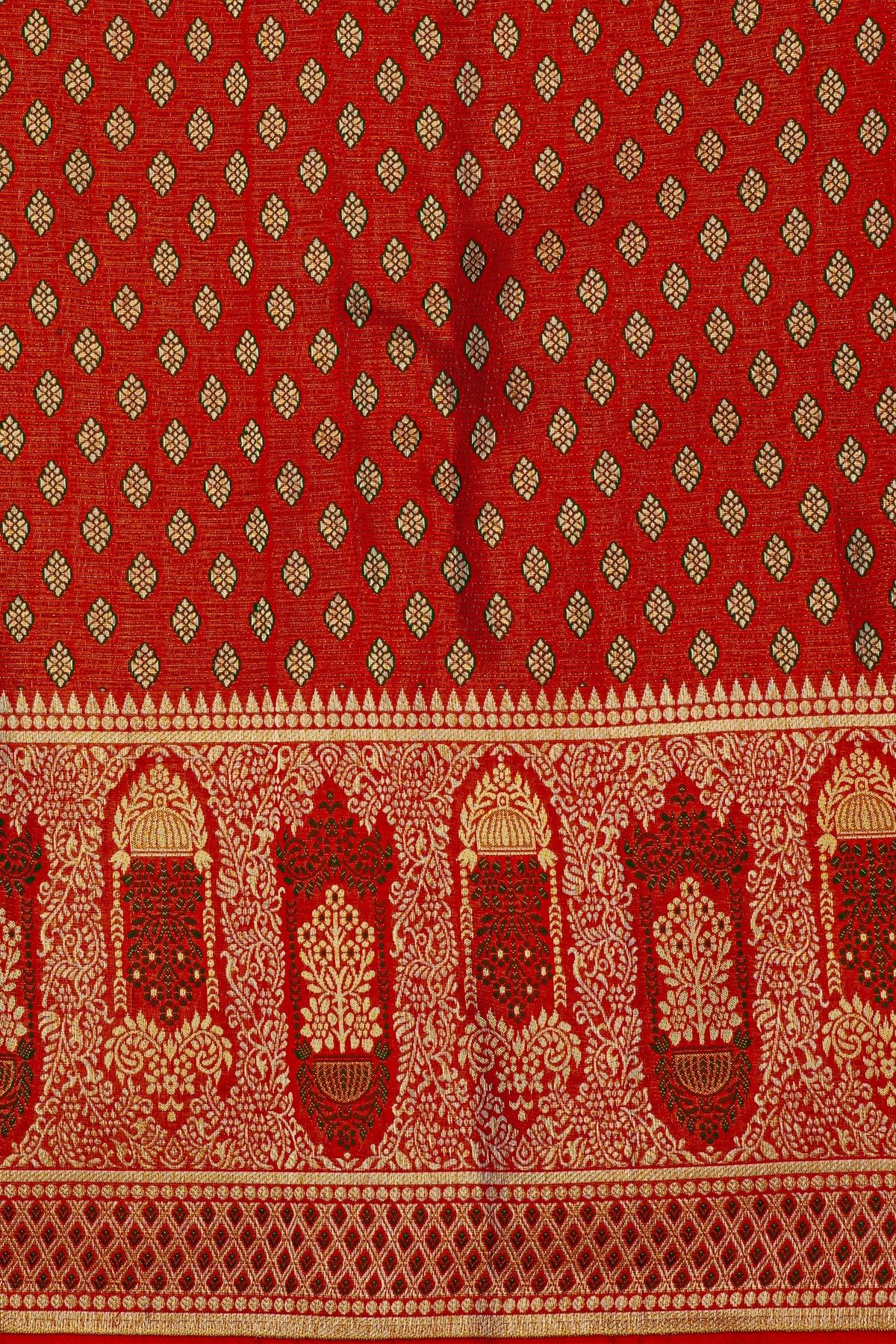 Kancheepuram Silk Bridal Red Saree With Self Florals And Meenakari Body