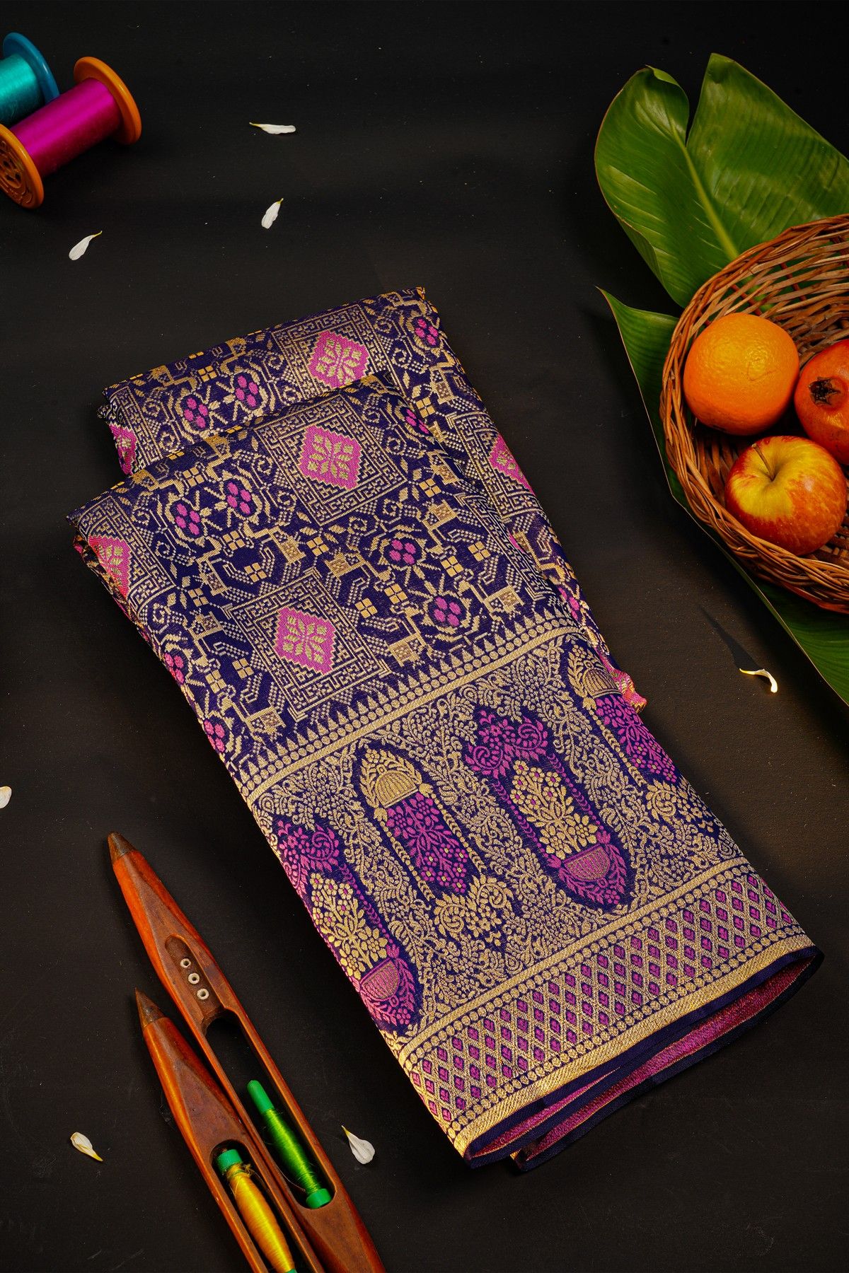 Kancheepuram Silk Royal Blue Saree With Meenakari In Body And Border