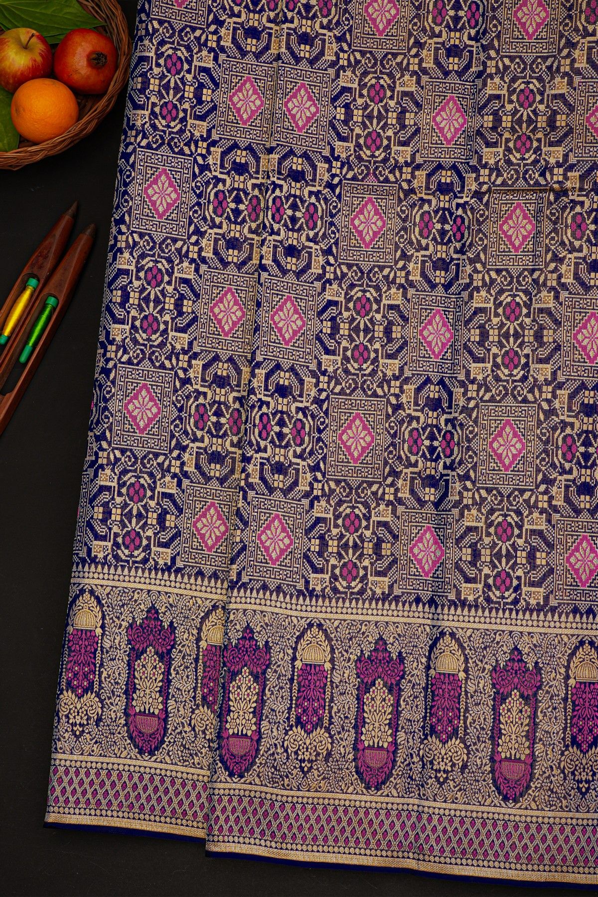 Kancheepuram Silk Royal Blue Saree With Meenakari In Body And Border