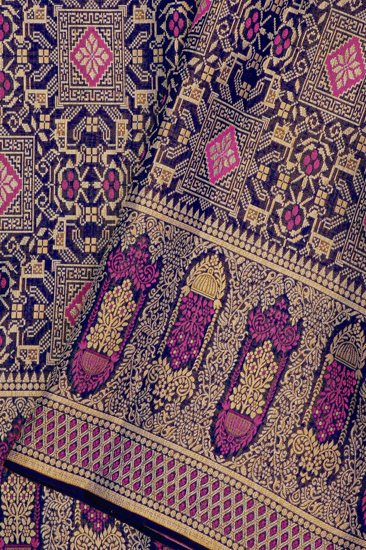 Kancheepuram Silk Royal Blue Saree With Meenakari In Body And Border