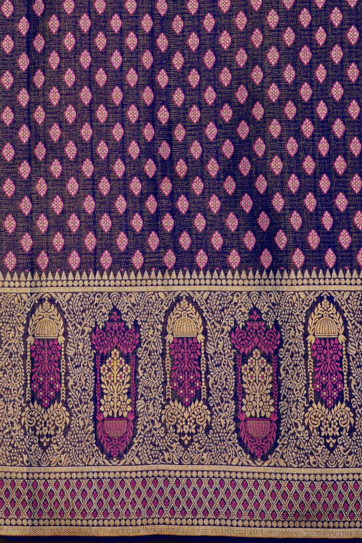 Kancheepuram Silk Royal Blue Saree With Meenakari In Body And Border