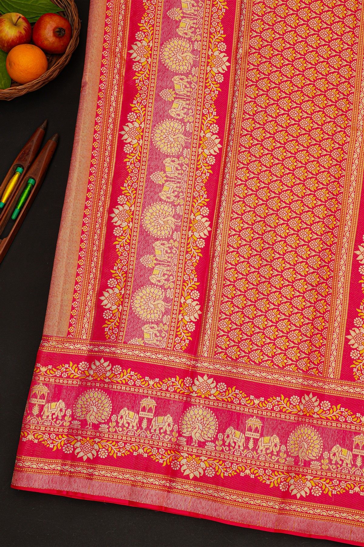 Kancheepuram Silk Baby Pink Saree With Meenakari Designer