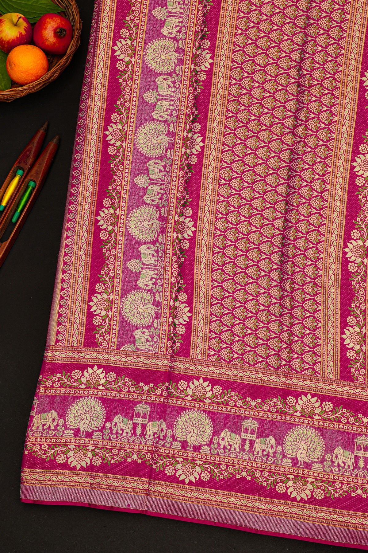 Kancheepuram Silk Yellow Saree With Meenakari In Body And Border