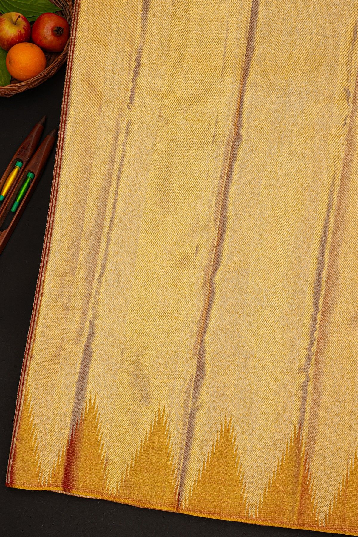 Kancheepuram Silk Golden Tissue Saree With Temple Border