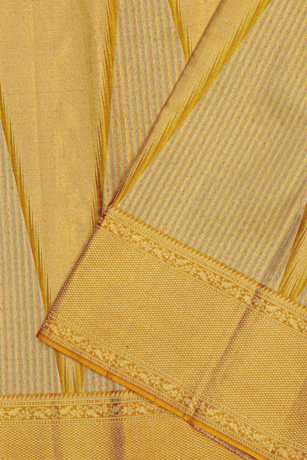 Kancheepuram Silk Golden Tissue Saree With Temple Border