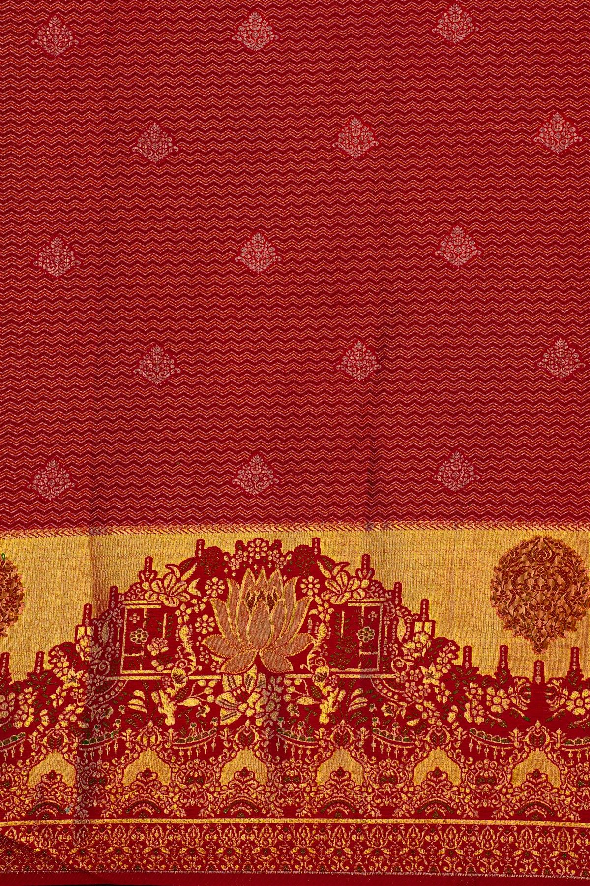 Kancheepuram Silk Bridal Red Saree With Gold And Silver Zari Jaal Body