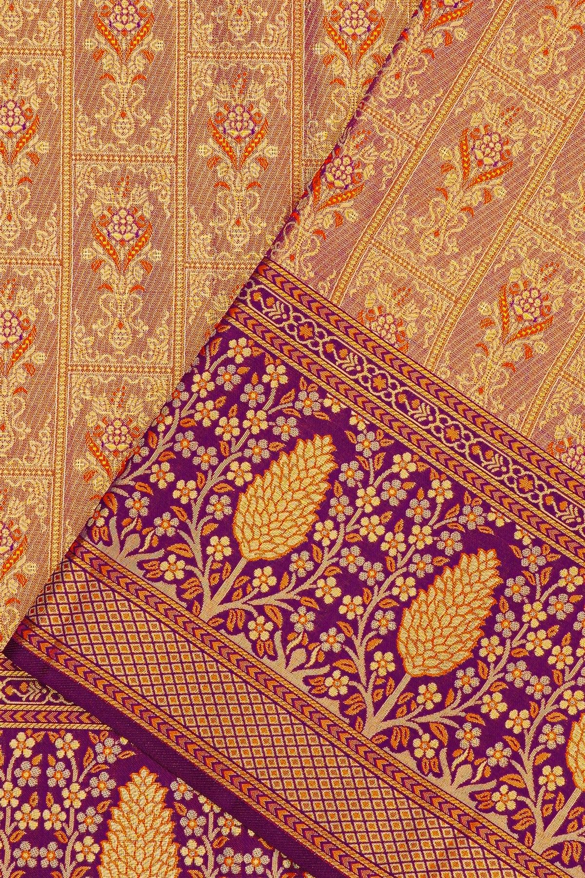 Kancheepuram Tissue Meenakari Peach Saree