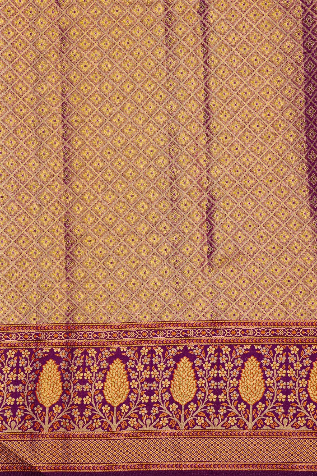 Kancheepuram Tissue Meenakari Peach Saree