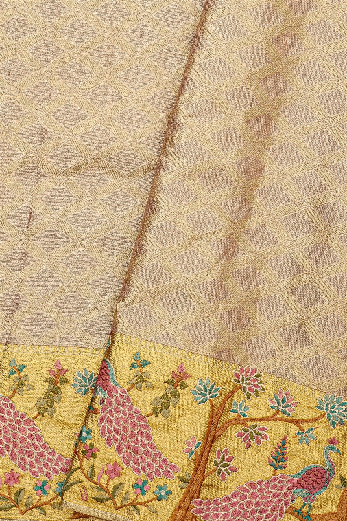 Fusion Kancheepuram Tissue Gold Saree With All Over Zari Weave Body