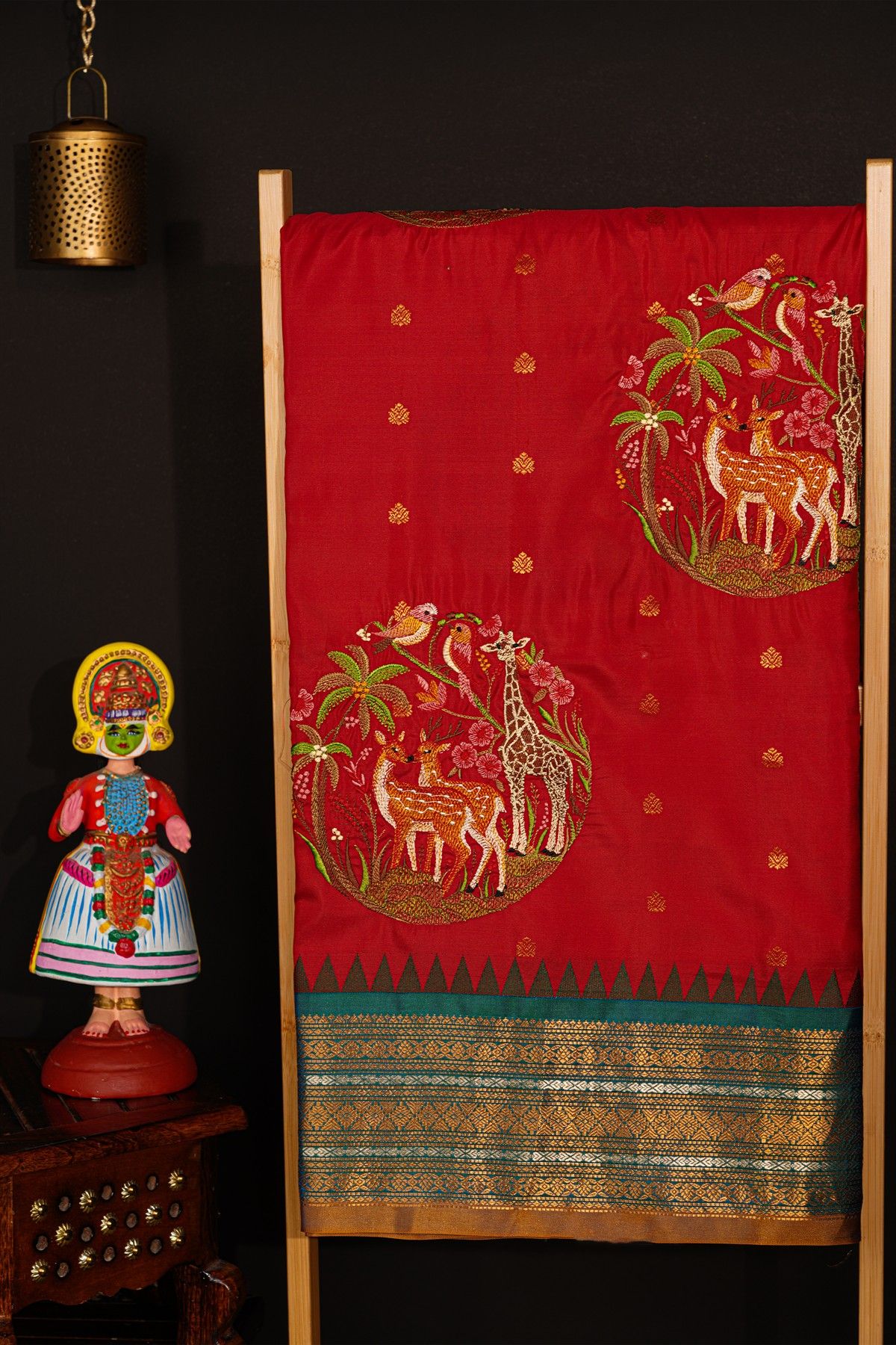 Fusion Kancheepuram Silk Red Saree With Silk Thread Work Body