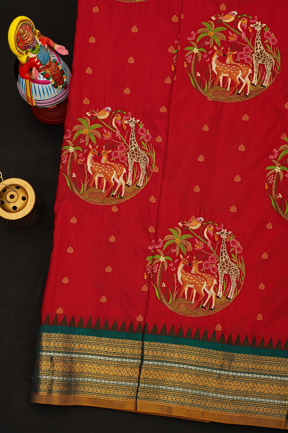 Fusion Kancheepuram Silk Red Saree With Silk Thread Work Body