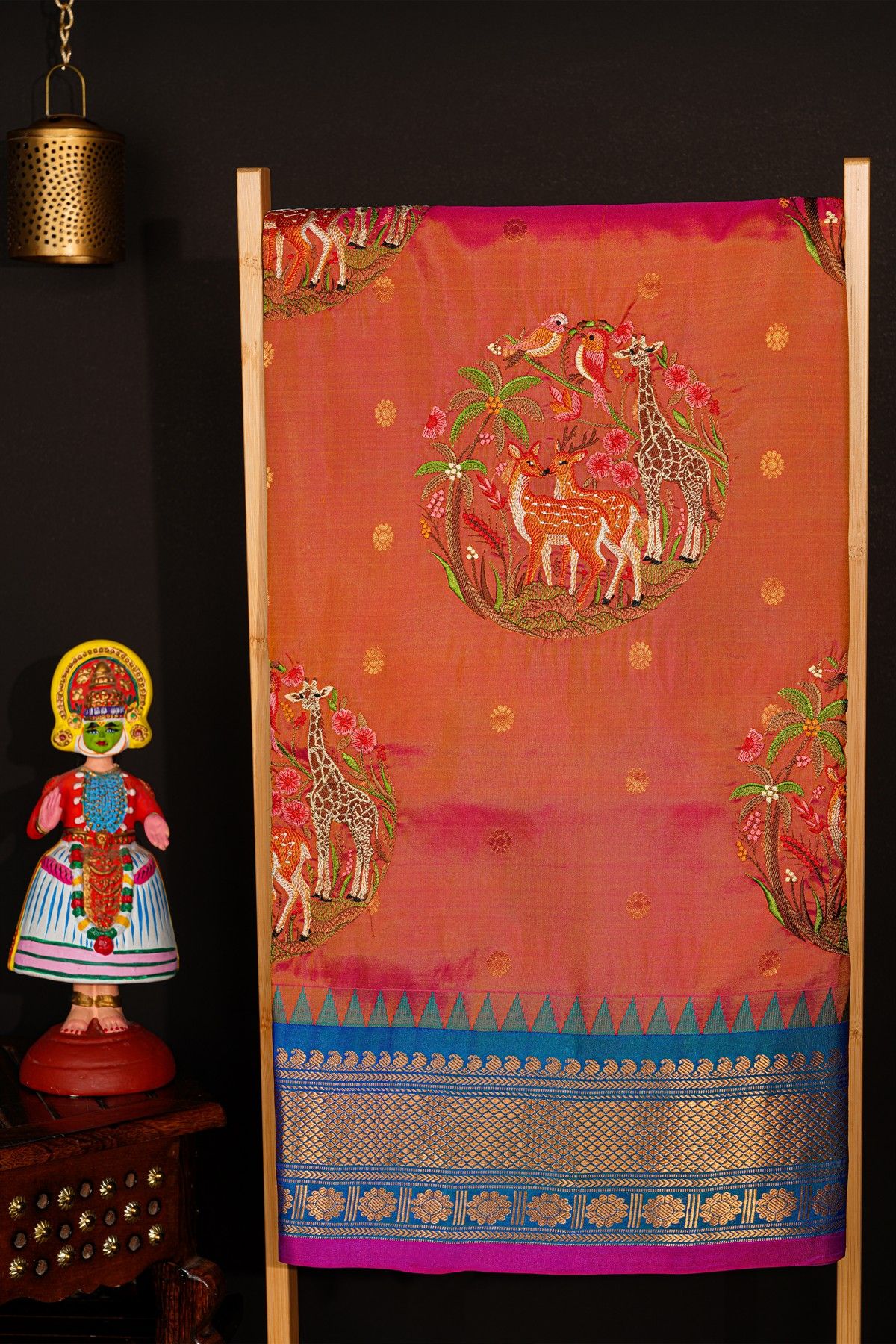 Fusion Kancheepuram Tissue Light Orange Saree With Silk Thread Work Body