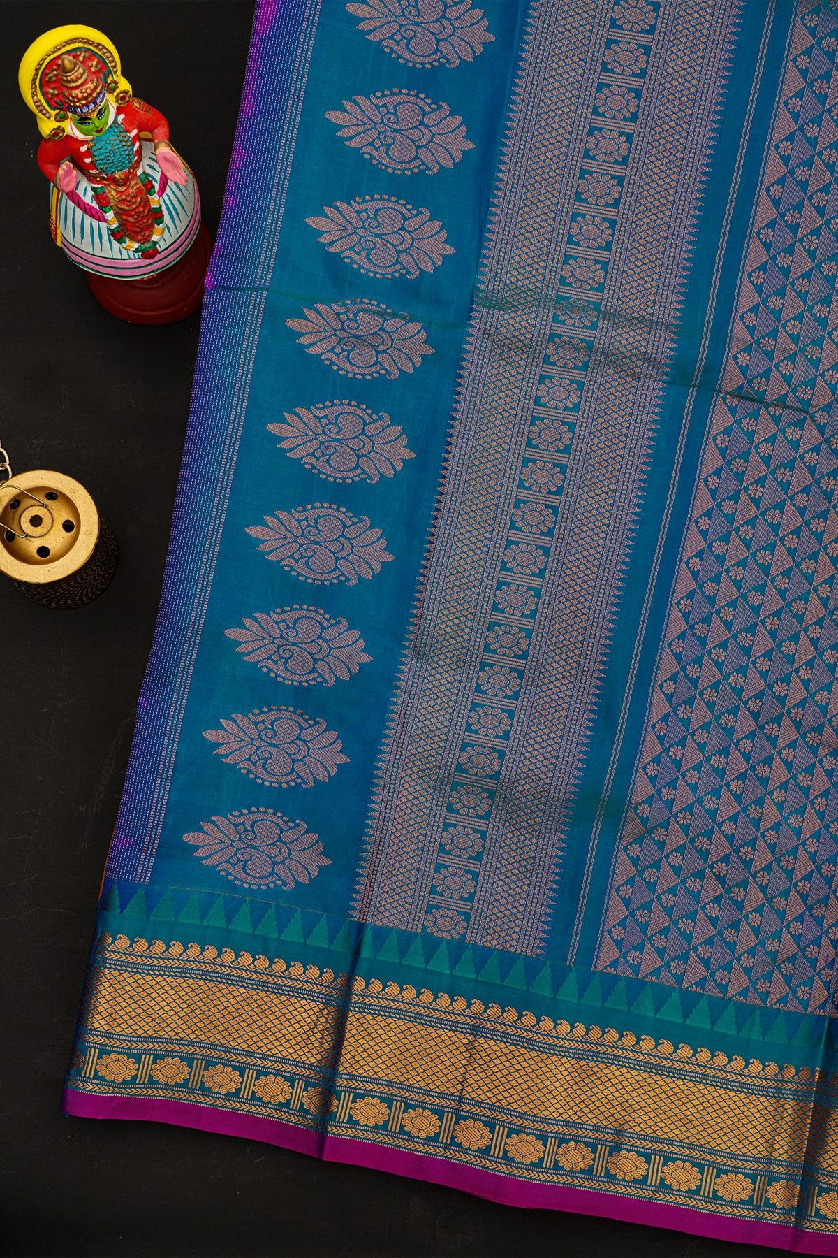 Fusion Kancheepuram Tissue Light Orange Saree With Silk Thread Work Body