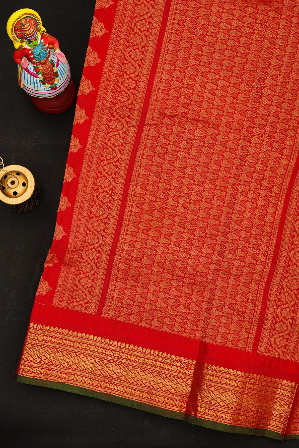 Fusion Kancheepuram Silk Sea Green Saree With Silk Thread Work Body