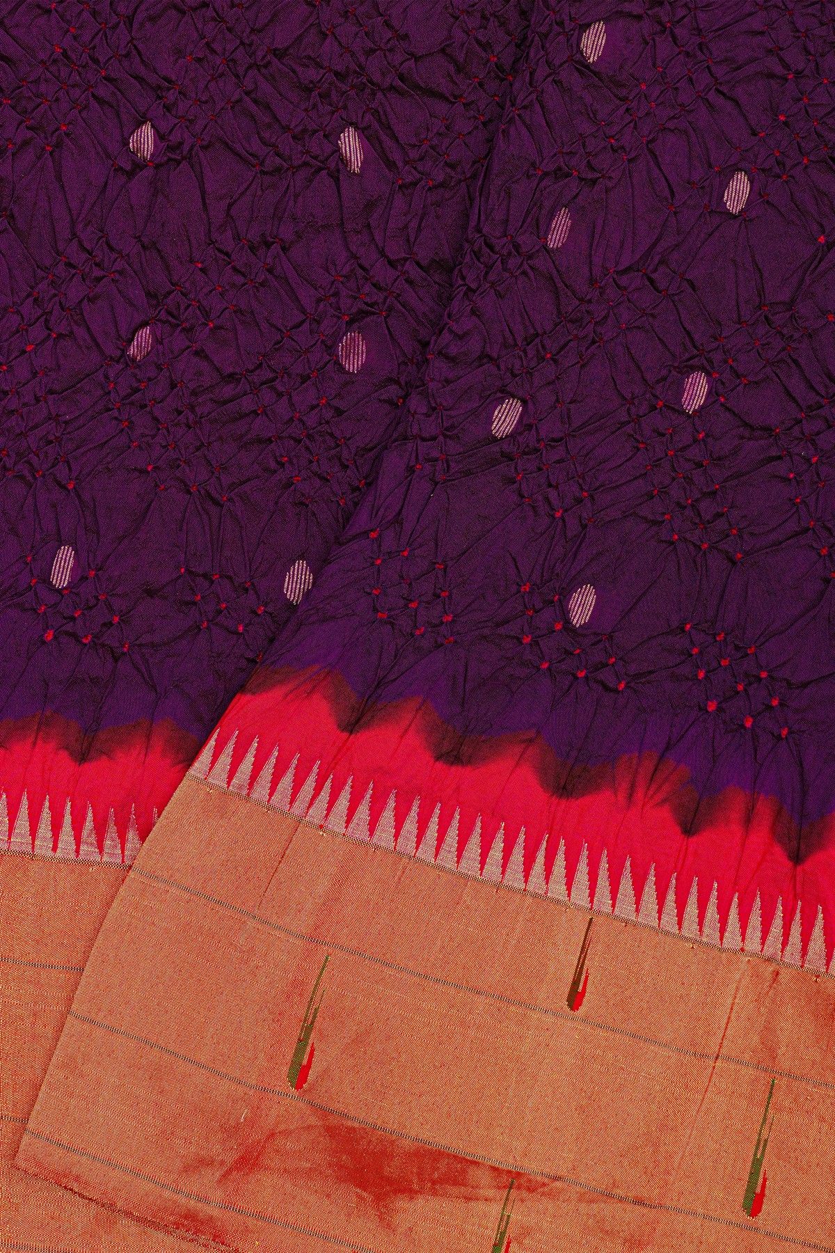 Bandhani Silk Violet Saree With Muniya Border