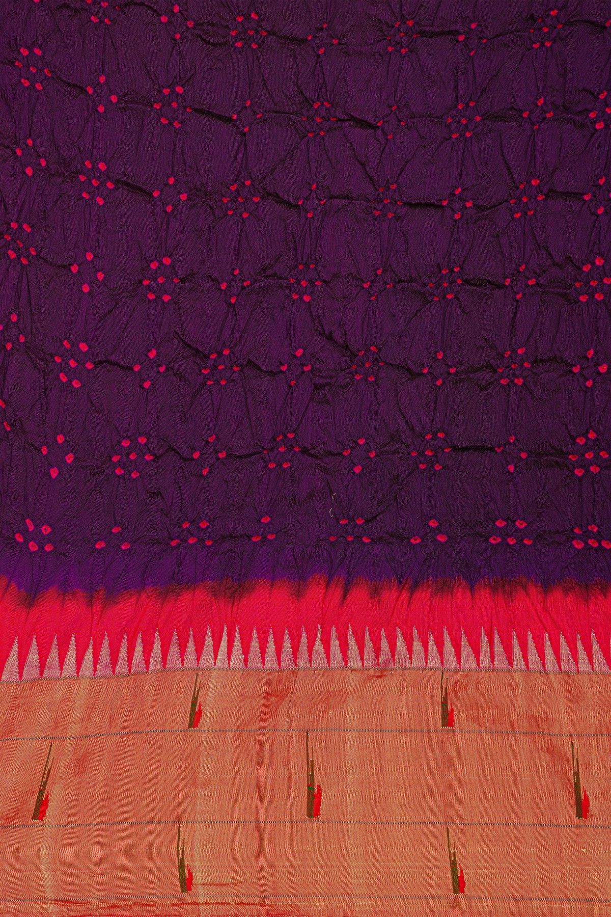 Bandhani Silk Violet Saree With Muniya Border
