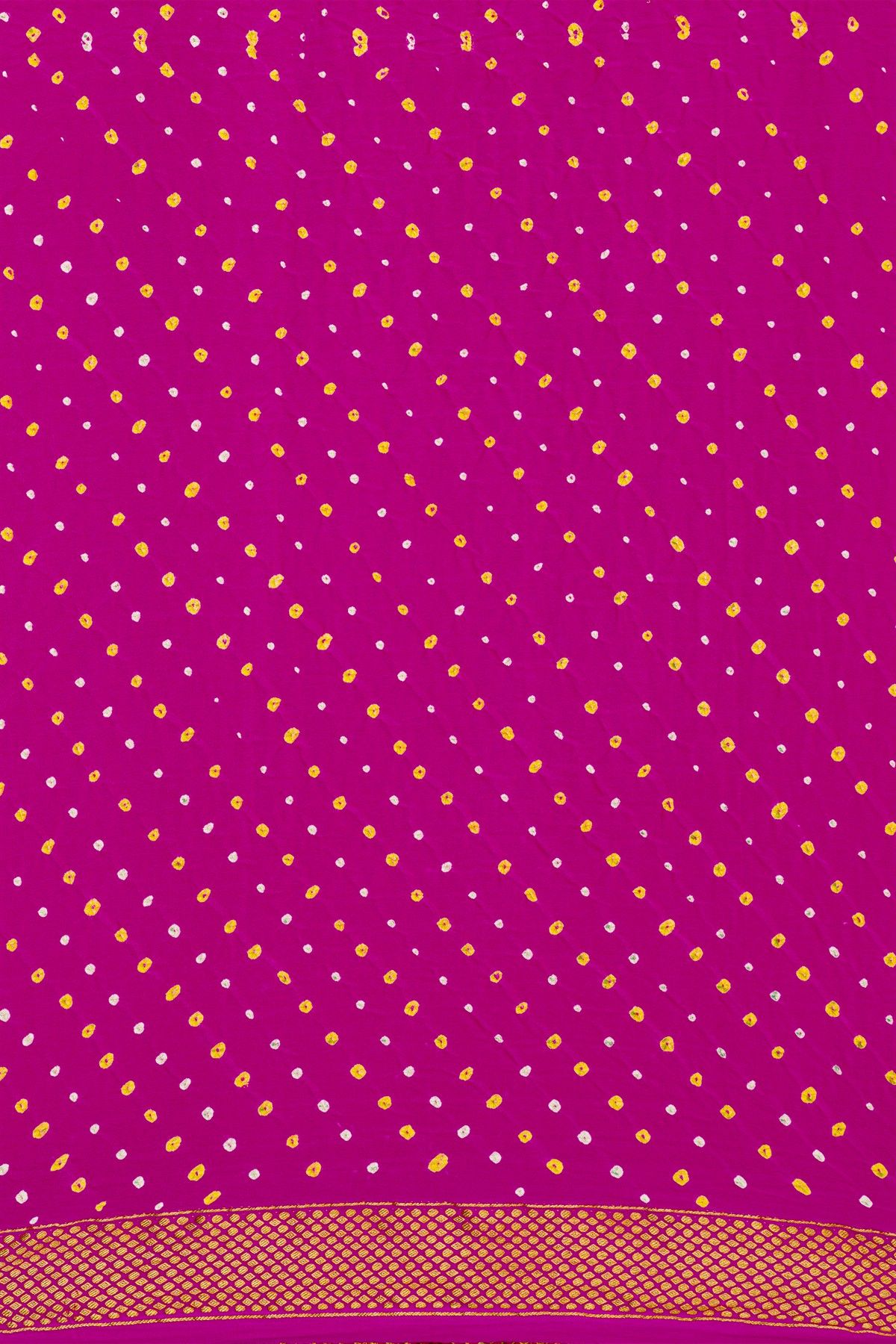 Bandhani Georgette Rani Pink Saree With Zari Lines In Bandhani Dots Body