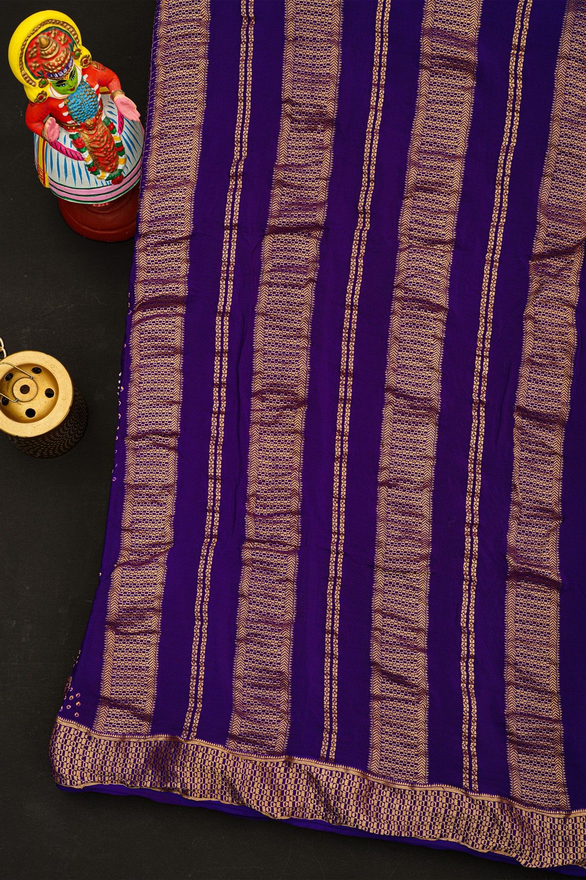 Bandhani Georgette Violet Saree With Bandhani Dots Body