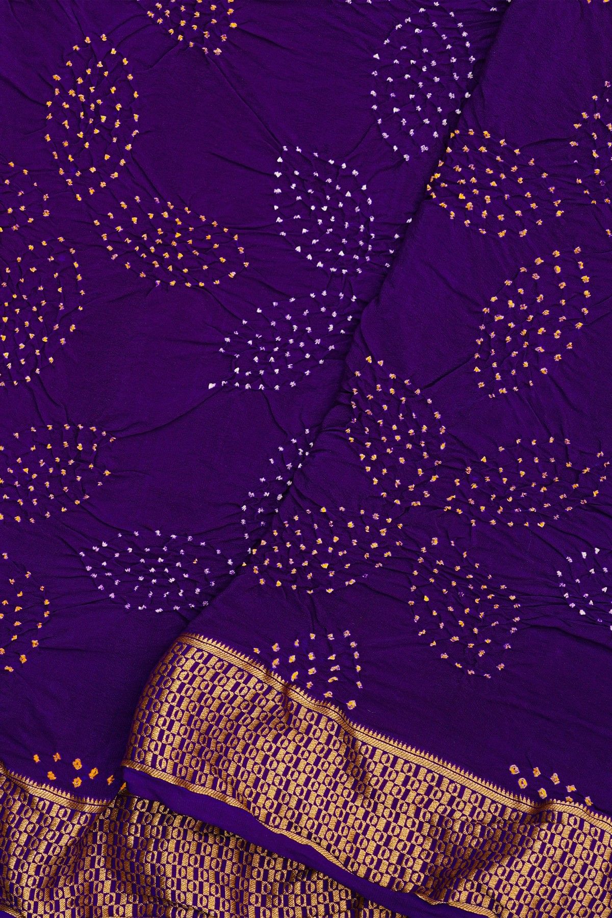 Bandhani Georgette Violet Saree With Bandhani Dots Body