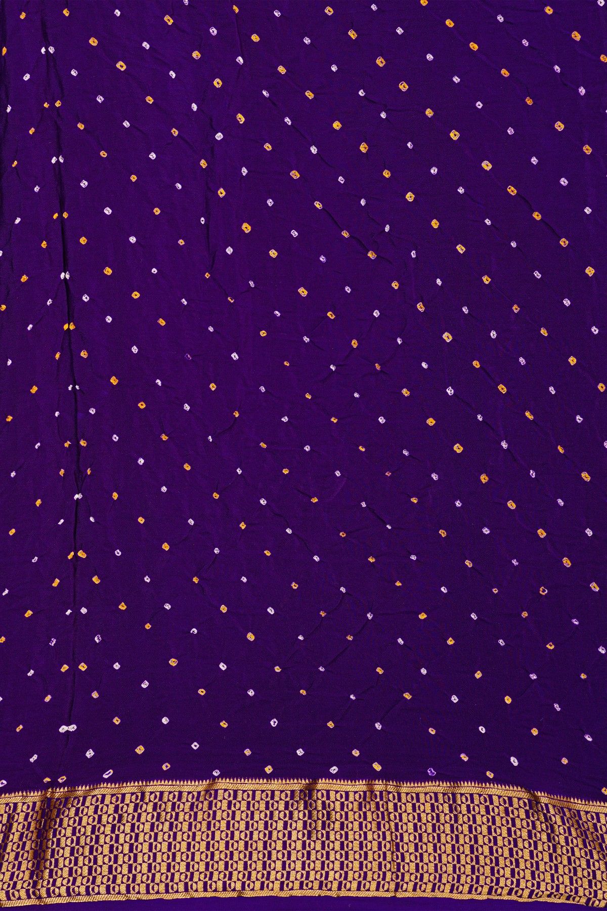 Bandhani Georgette Violet Saree With Bandhani Dots Body