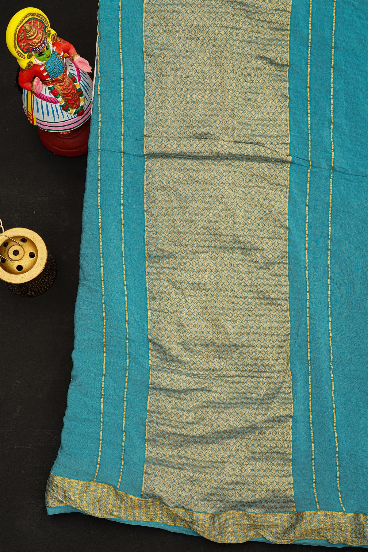 Bandhani Georgette Sky Blue Saree With Zari Kaddi Border