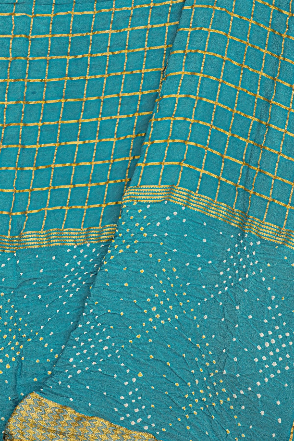Bandhani Georgette Sky Blue Saree With Zari Kaddi Border