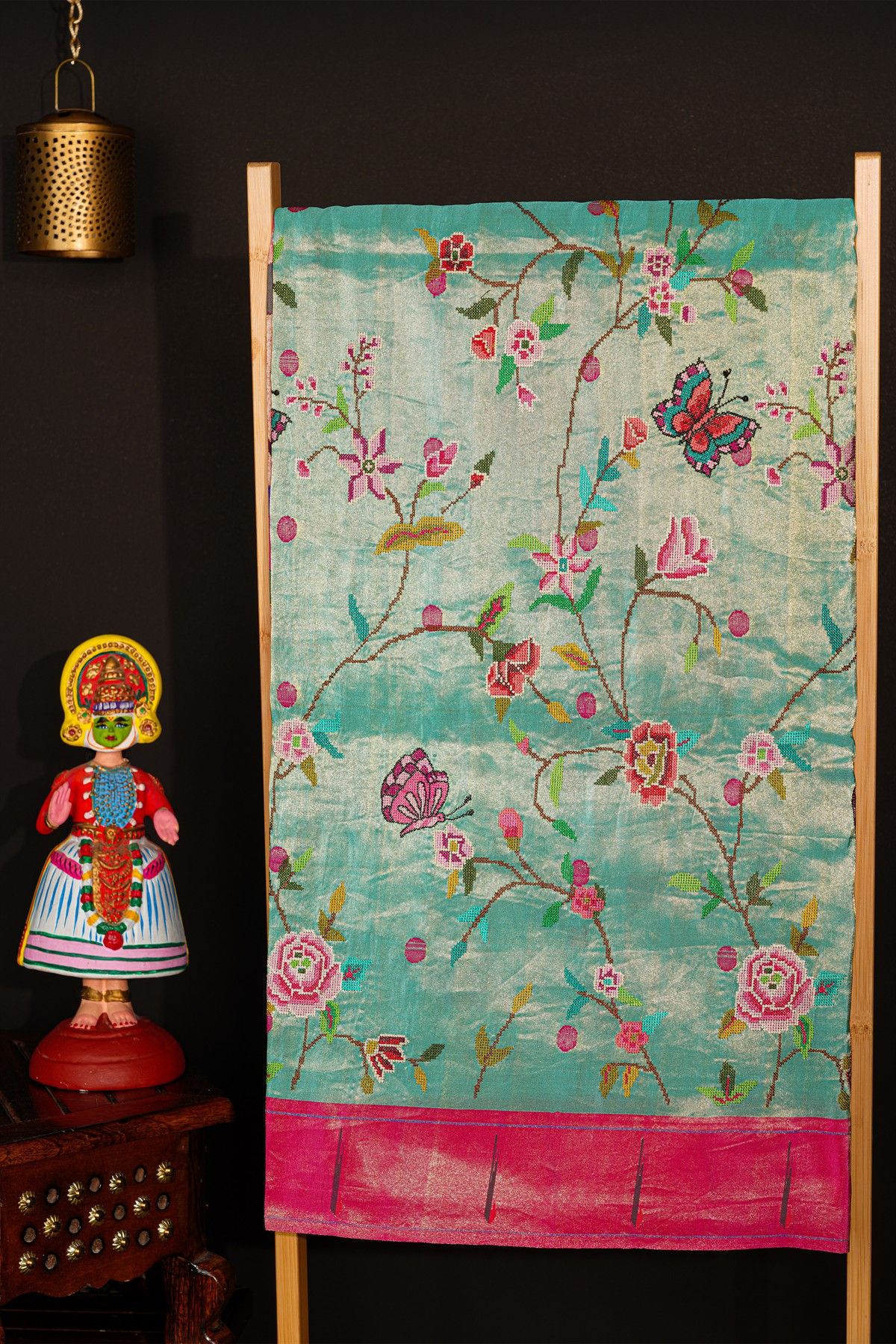 Fusion Paithani SIlk Sea Green Saree With Thread Work And Muniya Border
