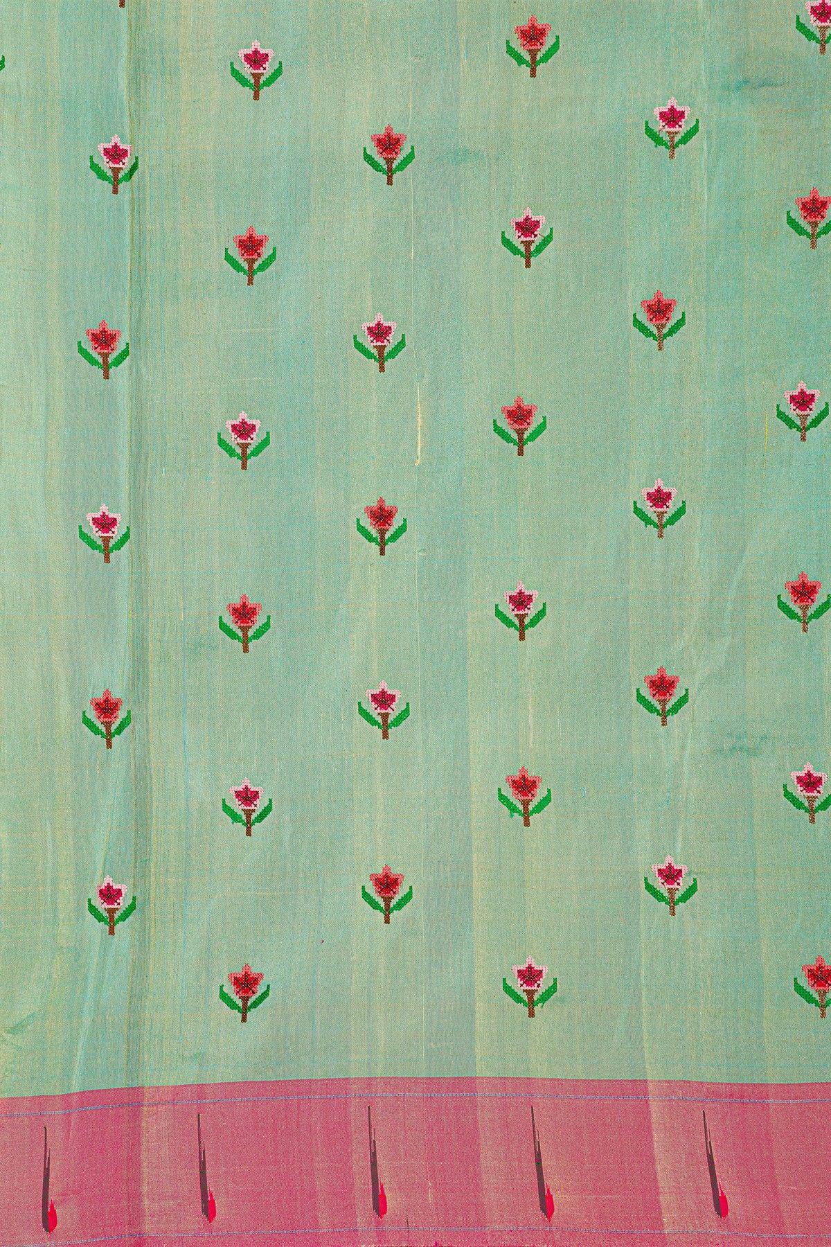 Fusion Paithani SIlk Sea Green Saree With Thread Work And Muniya Border