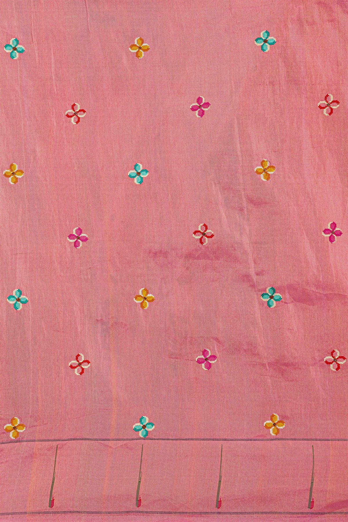 Fusion Paithani SIlk Baby Pink Saree With Thread Work And Muniya Border